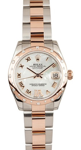 Rolex Datejust Two Tone Rose Gold Lady Midsize Diamond Bezel Ref